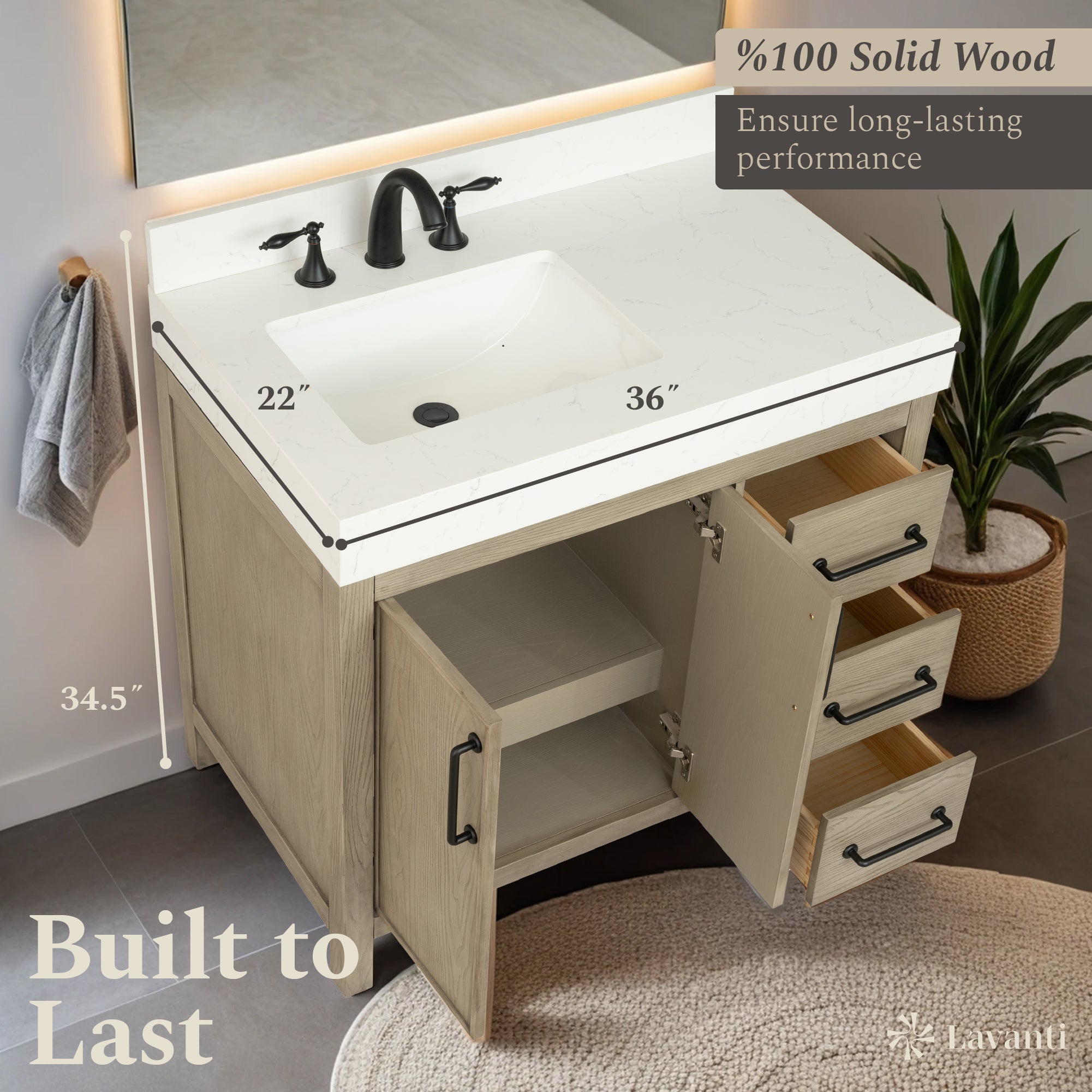Lavanti Valvet - Firwood Gray 36" Left Sink