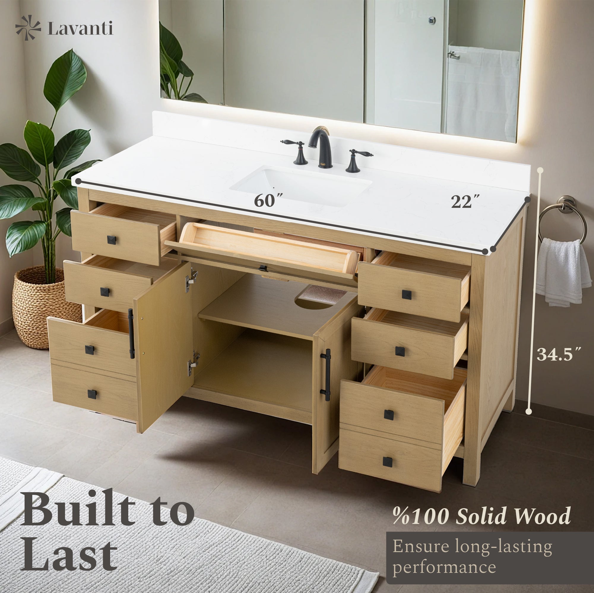 Lavanti Oakford - Oak 60" Single Sink