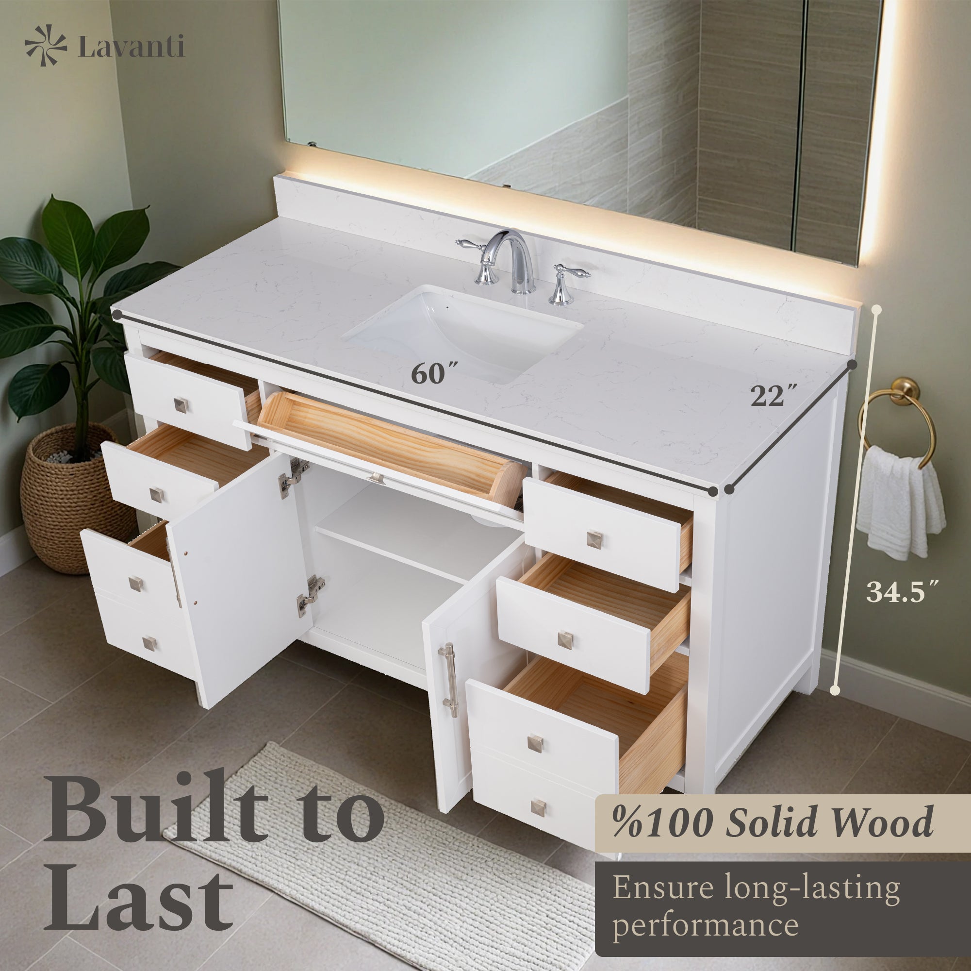 Lavanti Oakford - White 60" Single Sink
