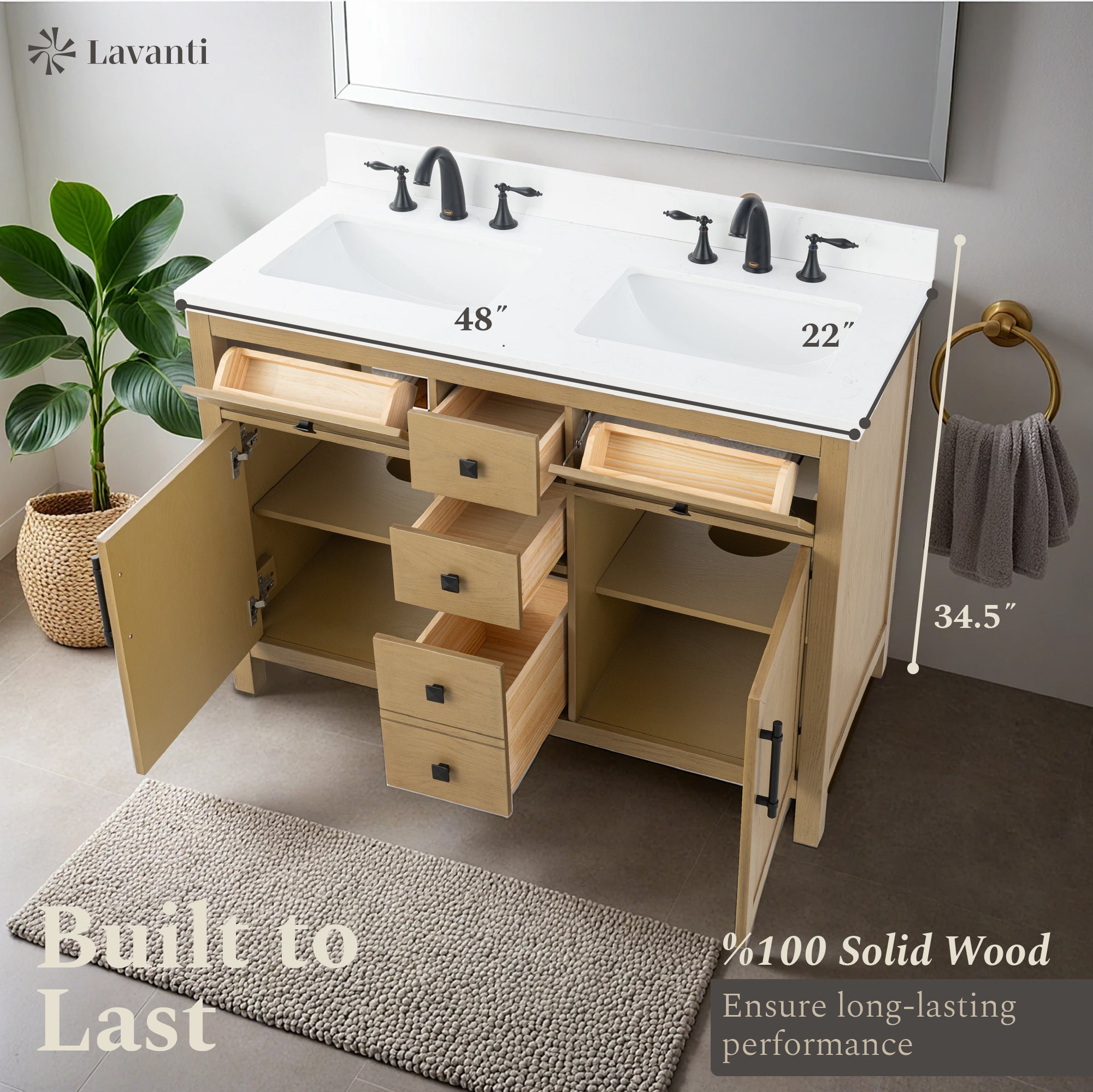 Lavanti Oakford - Oak 48" Double Sink