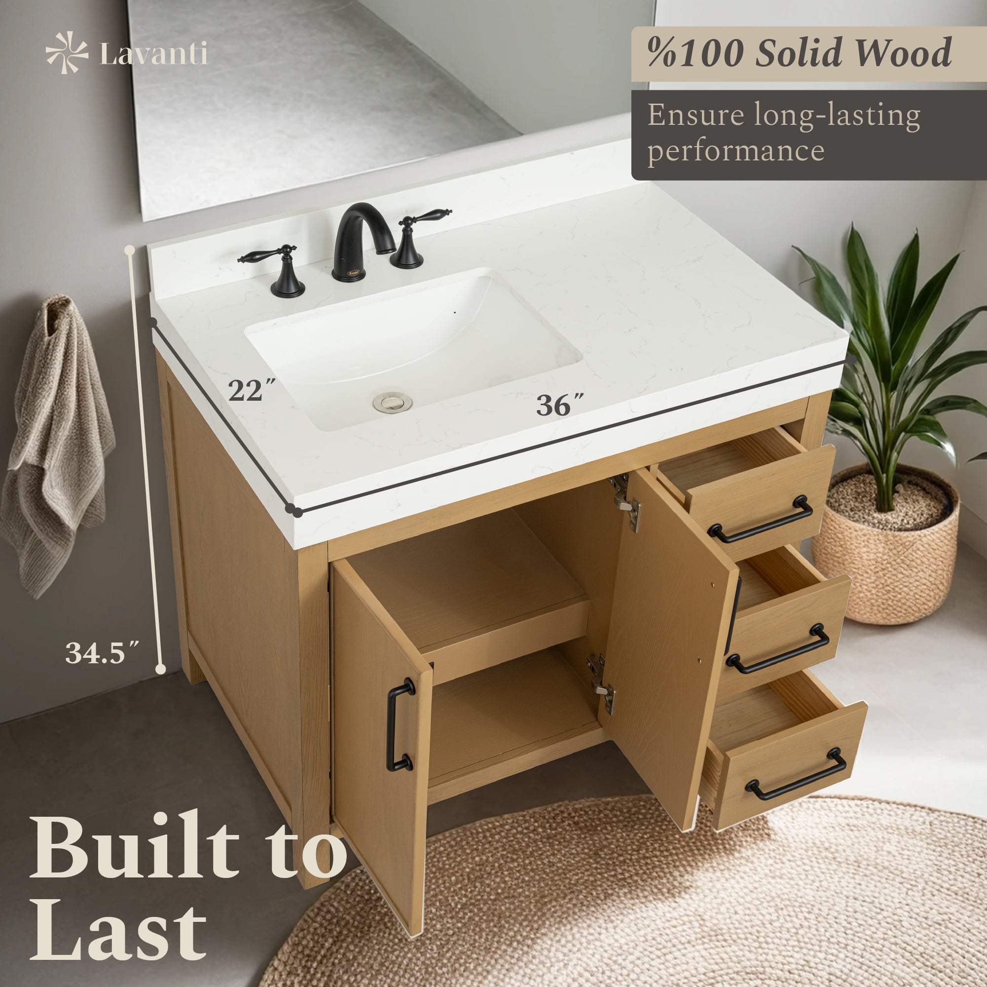 Lavanti Valvet - Oak 36" Left Sink