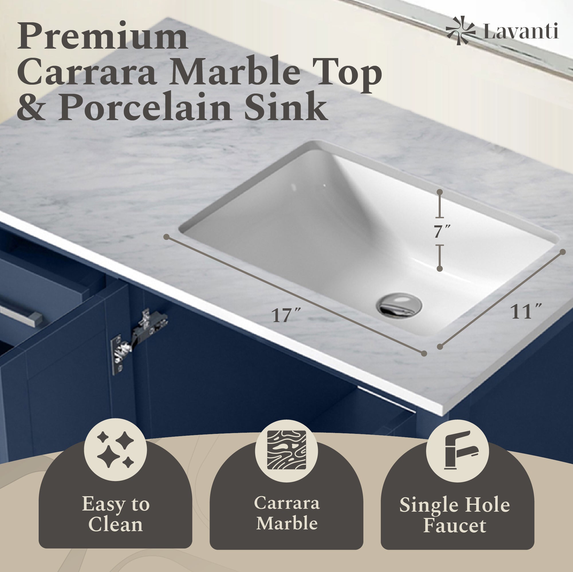 Lavanti Jumana - Navy Blue 36" Right Sink