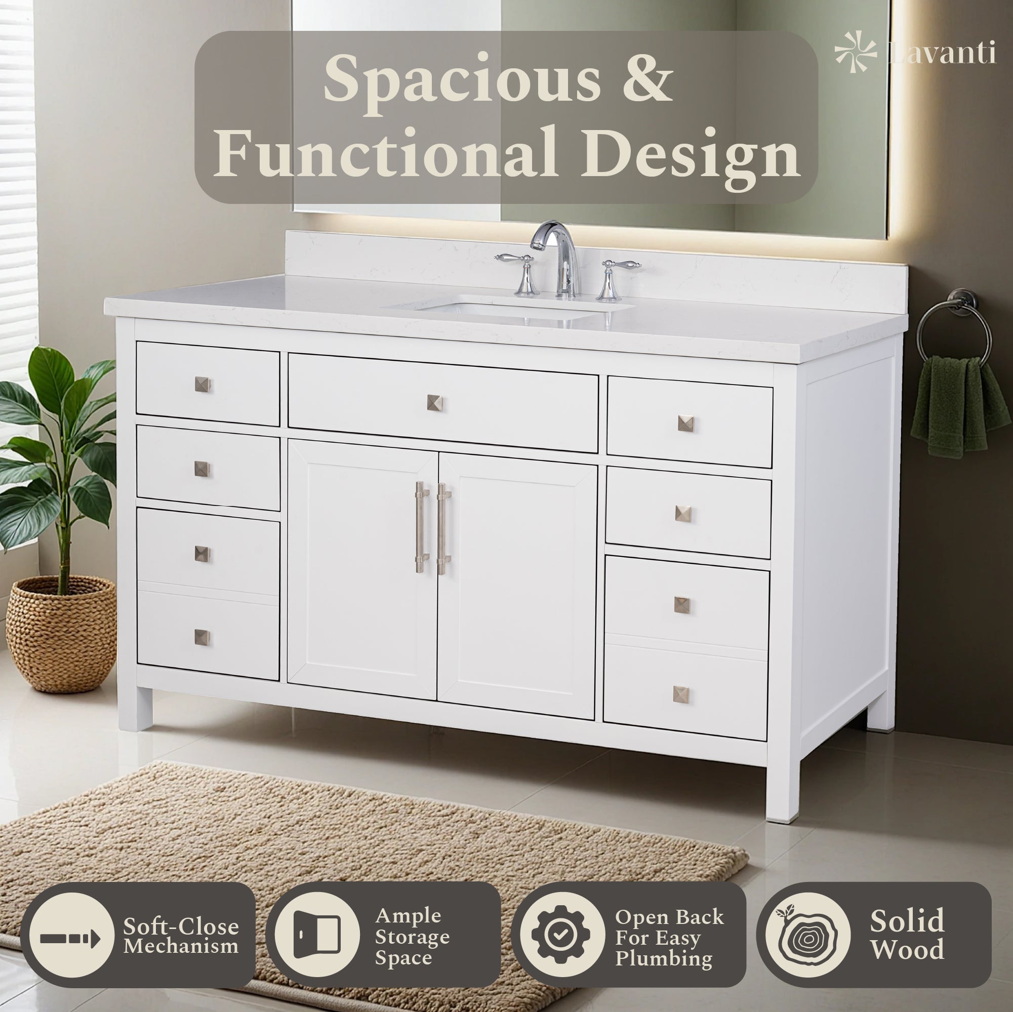 Lavanti Oakford - White 60" Single Sink