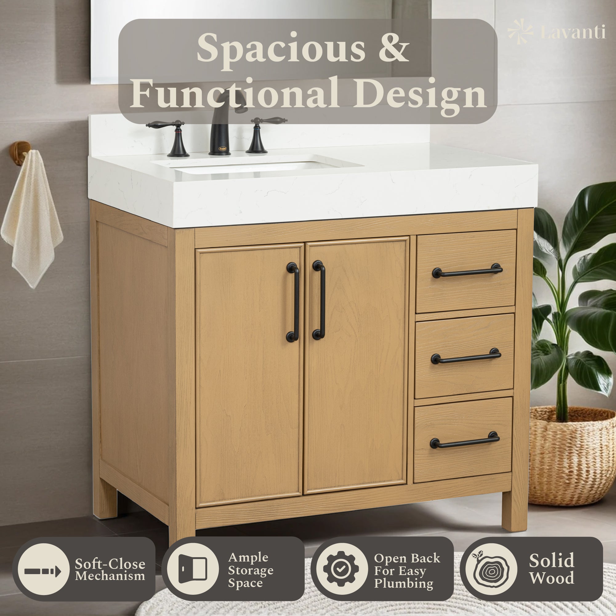 Lavanti Valvet - Oak 36" Left Sink