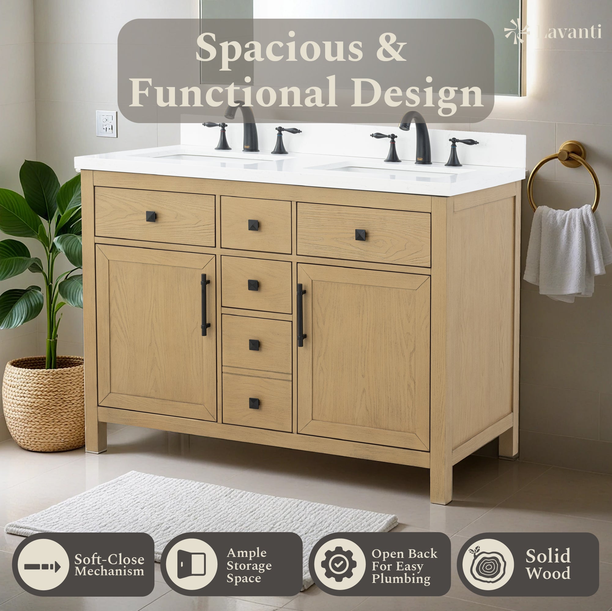 Lavanti Oakford - Oak 48" Double Sink