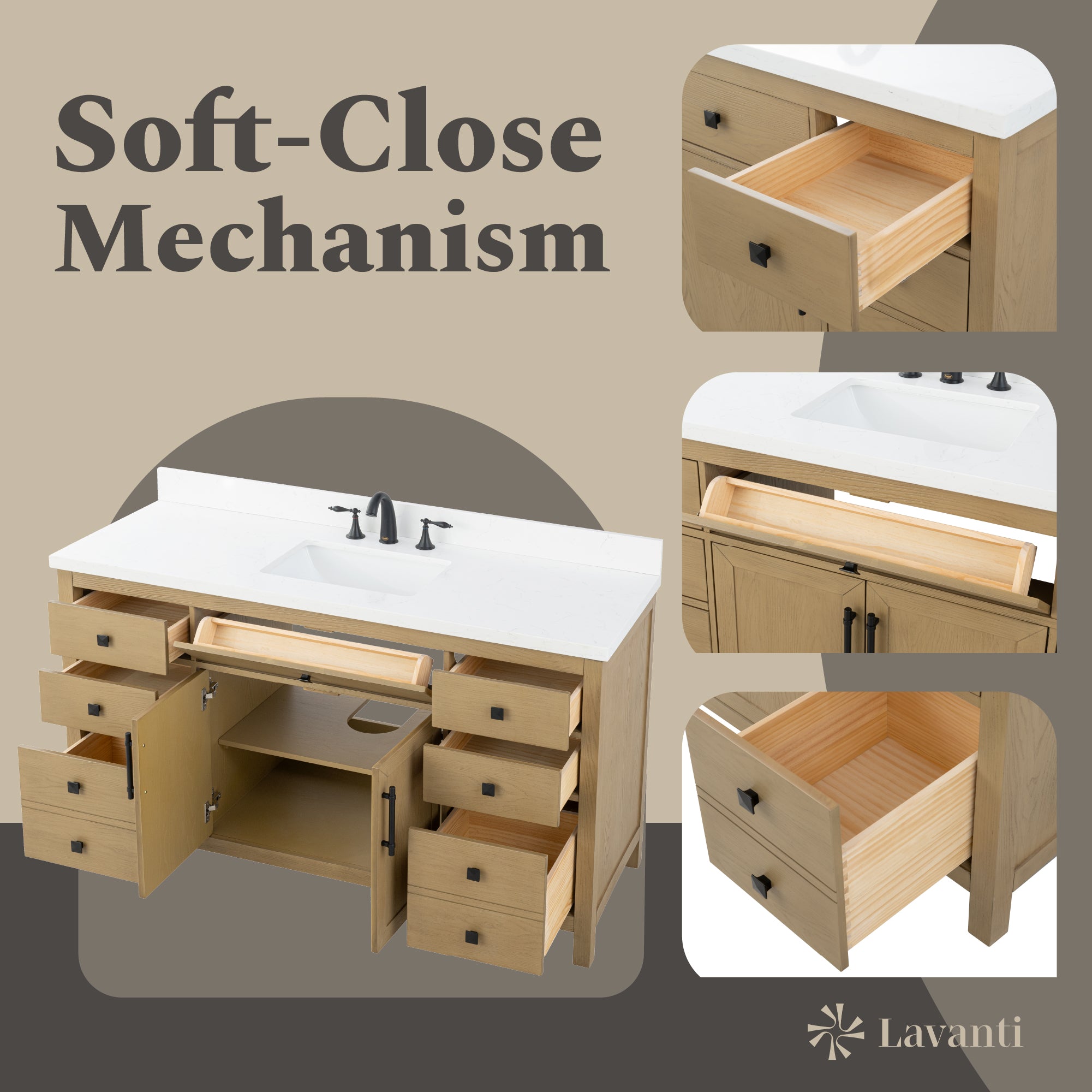 Lavanti Oakford - Oak 60" Single Sink